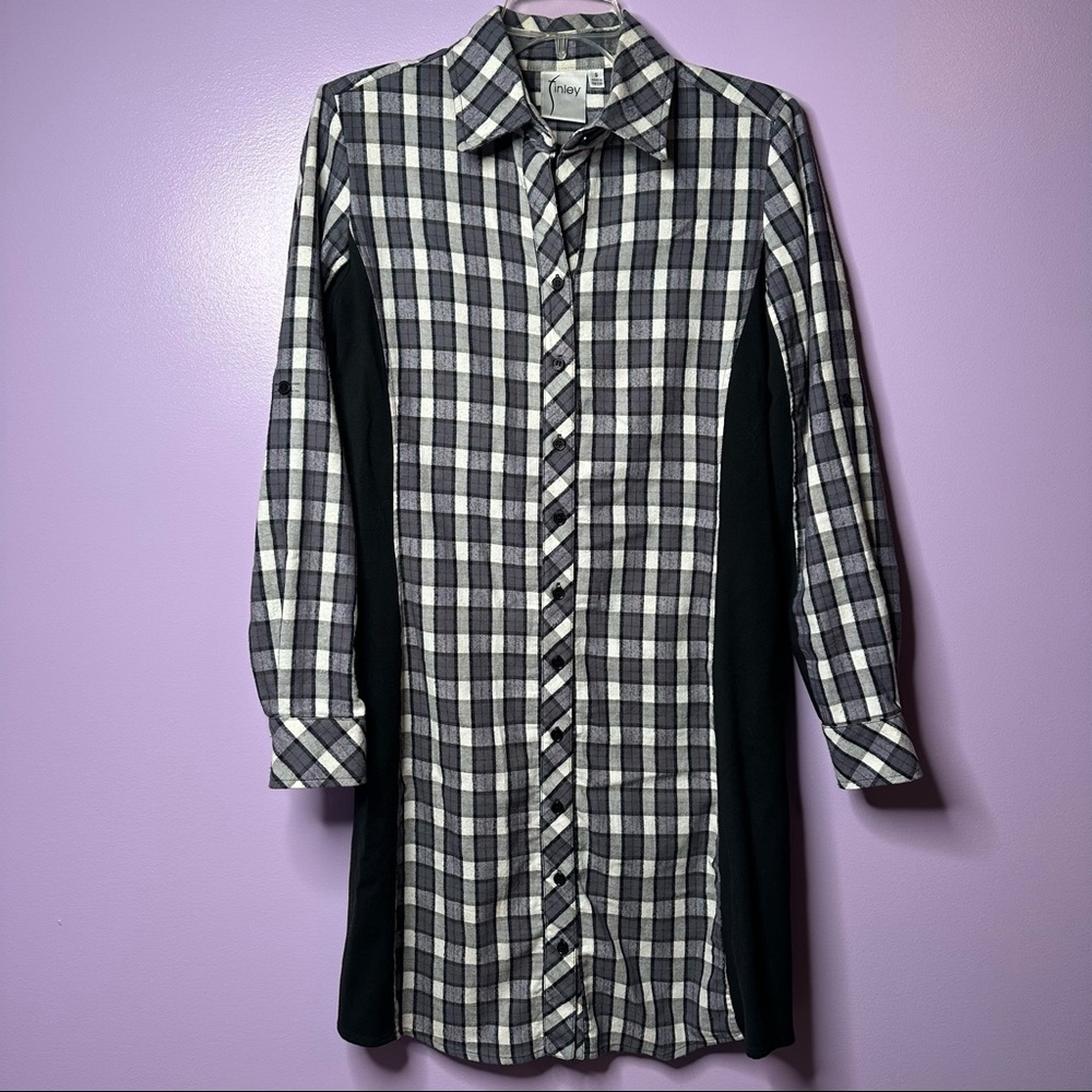 Finley Casey Black & White Check Combo Shirt Dress
